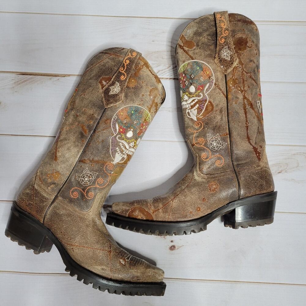 Johnny Ringo Women's Skull Embroidered Cowboy Boots, size 7